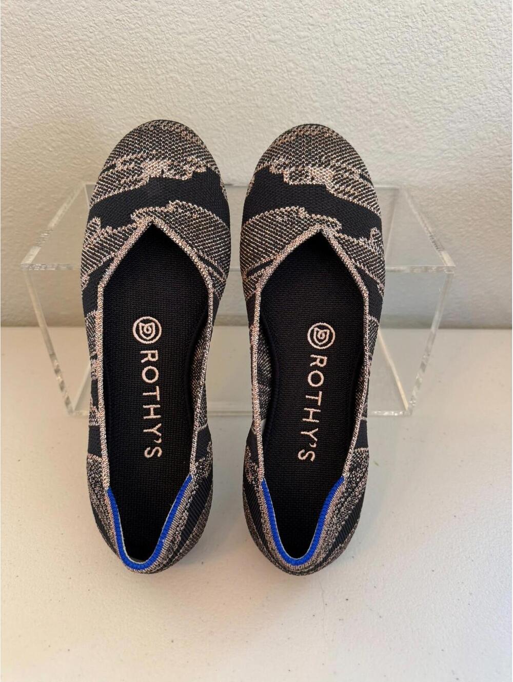 Rothy's The Flat Rose Golden Shimmer Black Round Toe Size 6